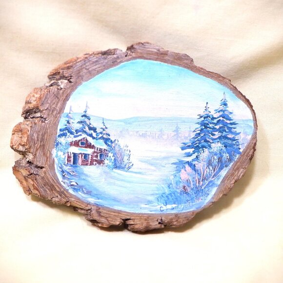 Beautiful ~~~ PAINTING ~~~ on Slice of Original Wood - Picture 1 of 1